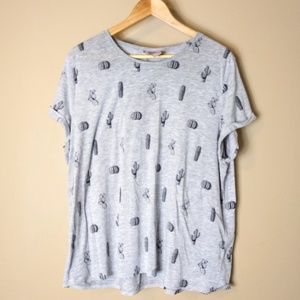 H&M 2X grey mini cactus print t shirt